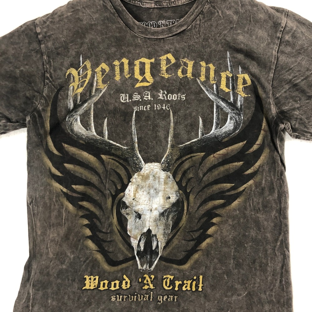 Wood N Trail Graphic T-Shirt Vengeance‎ Deer Skull Hunting Tee Size M